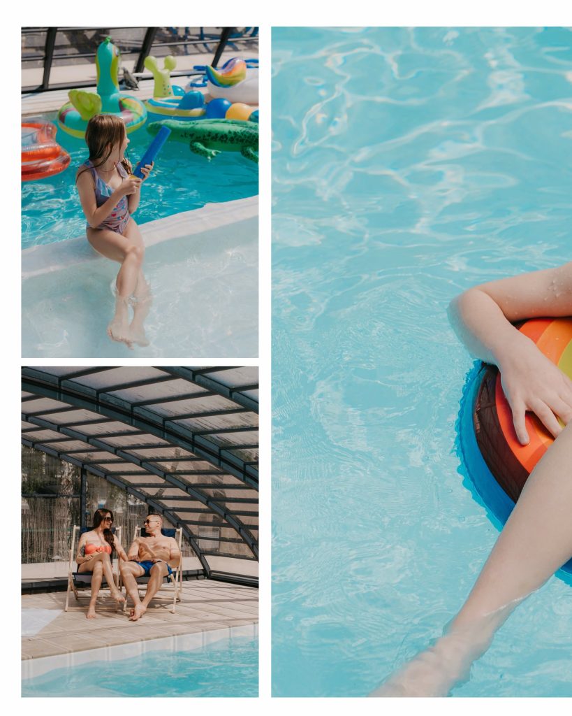Basen i leżaki – Posesja Plażowa Grzybowo